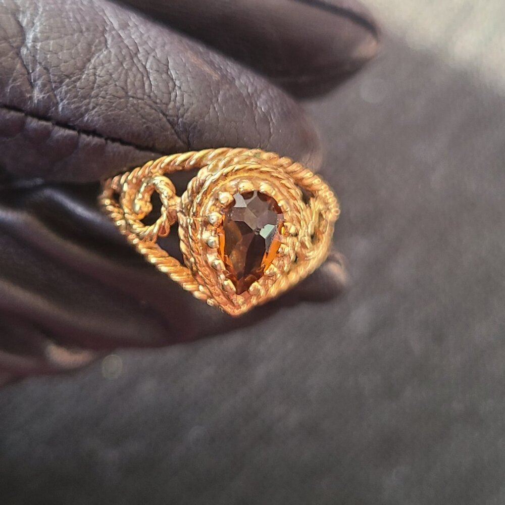Smokey Topaz Filigree Scroll AVON signed ring